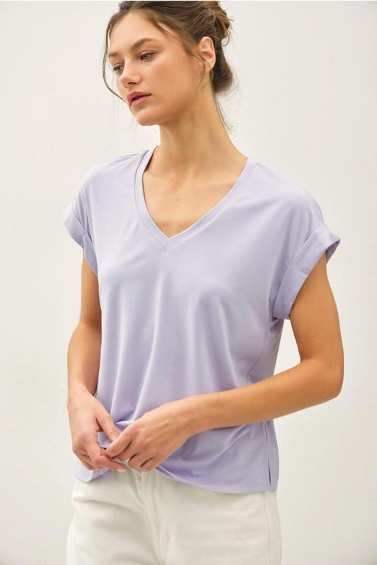 Be Cool Lilac Ultra Soft V-neck Cap Sleeve Top