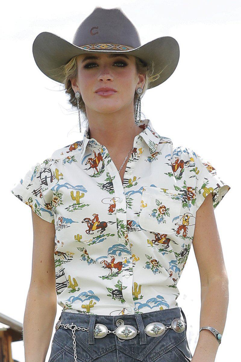 Cruel Cowboy Print Snap Top