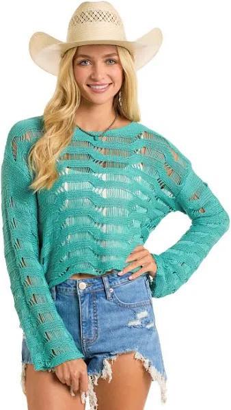 Rock&Roll Turquoise Open Knit Sweater