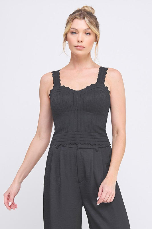 AR Black Pointelle Knit Bralette Tank