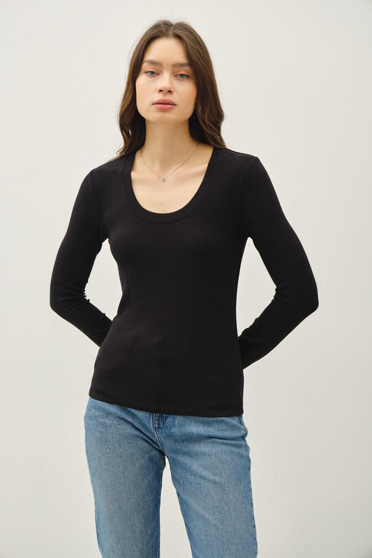Be Cool Black Basic Ribbed Top