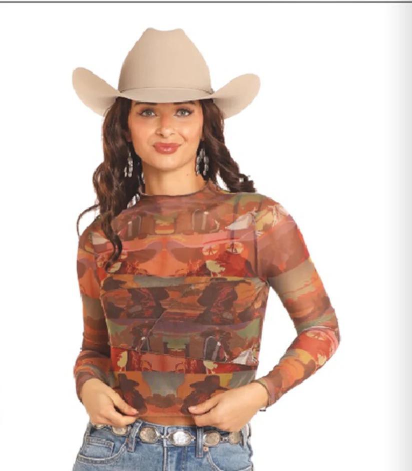 Rock&Roll Desert Cowgirl Mesh Top