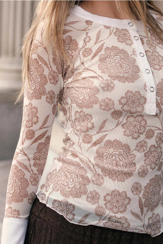 MESA Floral Mesh Henley Top