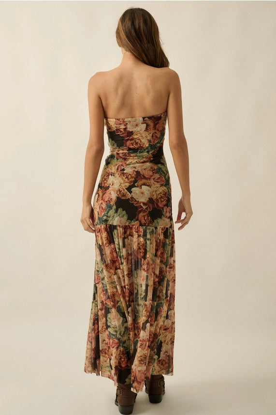 PRM Strapless Floral Mesh Dress