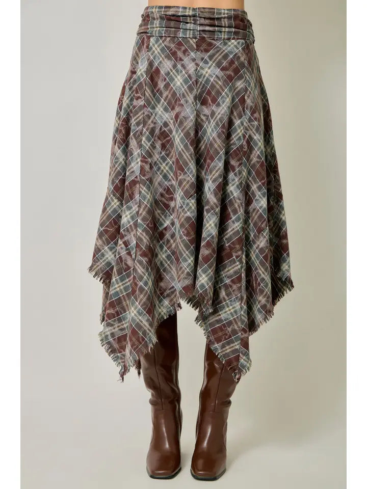 Mystree Frayed Plaid Hem Skirt