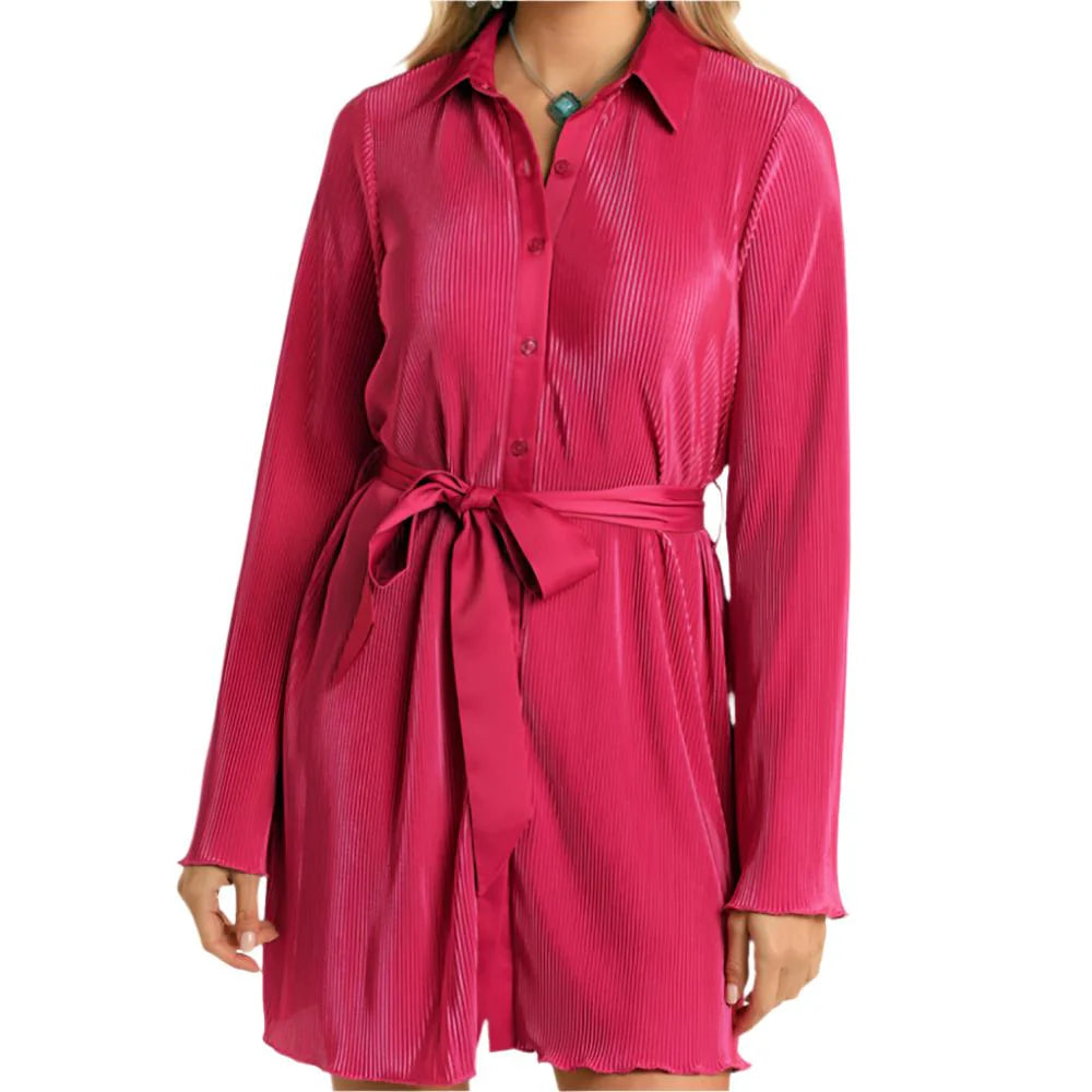 Rock&Roll Fuchsia Plisse Shirt Dress