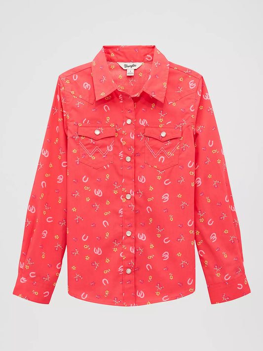 Wrangler Girls Pink Western Snap Shirt