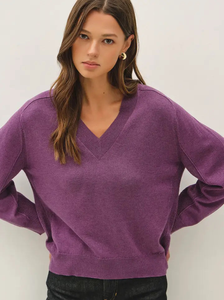 Be Cool Grape Deep V-neck Sweater