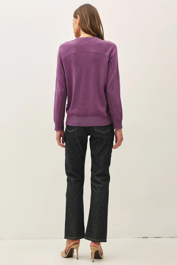 Be Cool Grape Deep V-neck Sweater