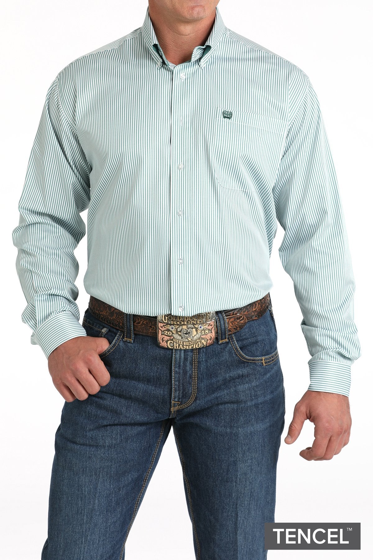 Cinch Green/White Stripe Shirt