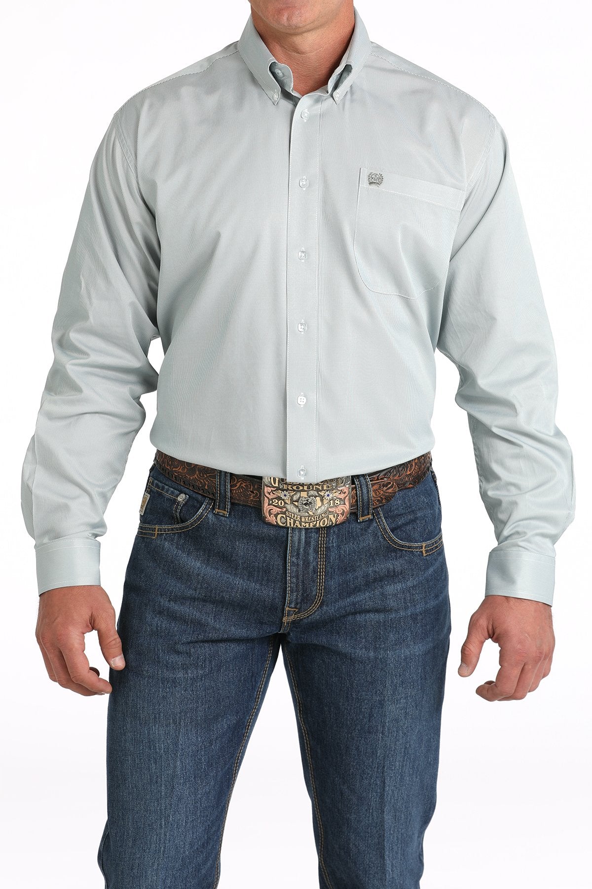 Cinch Green Micro Stripe Shirt