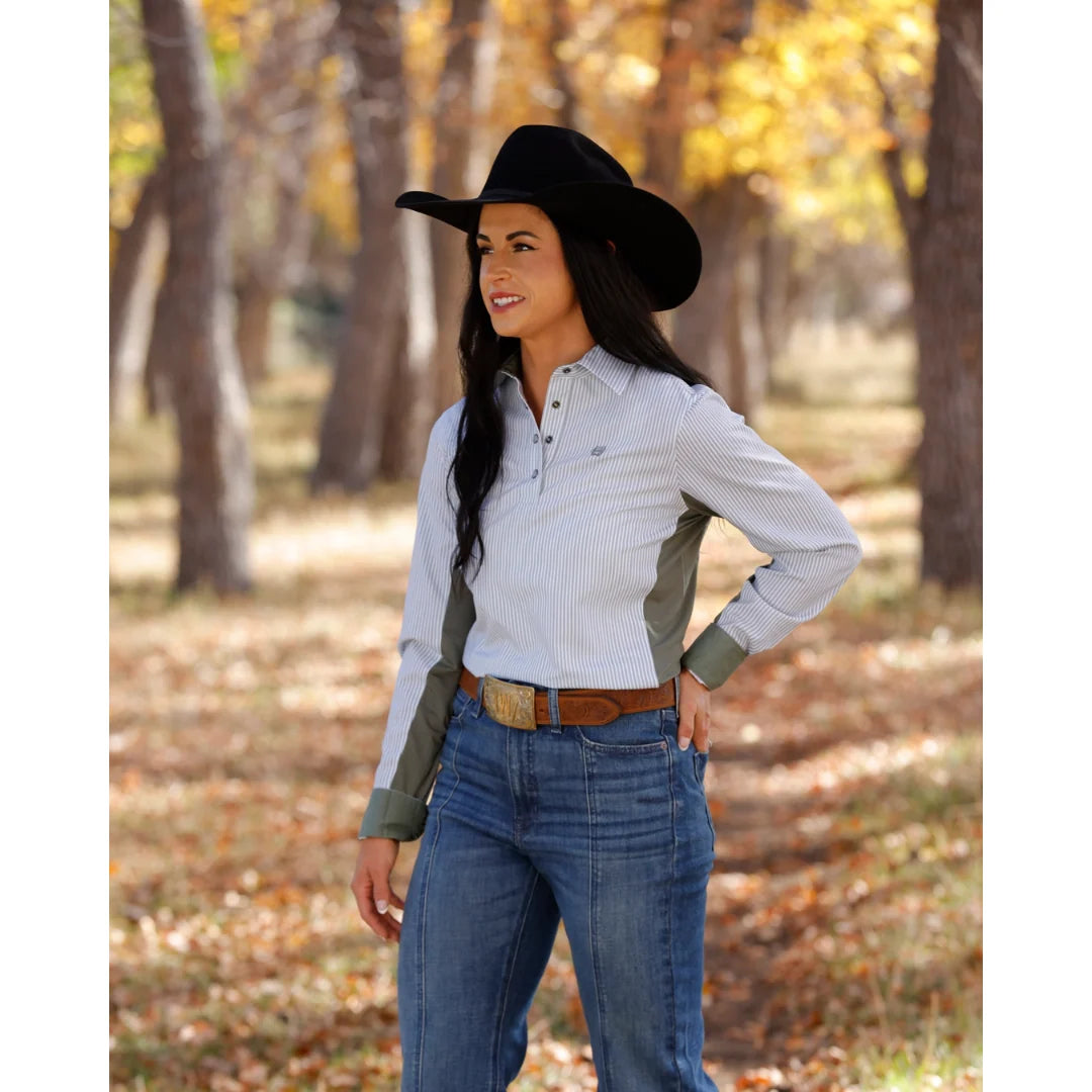 Cinch Green Striped Hybrid Shirt
