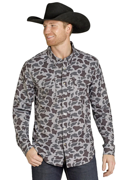 Rock&Roll Men's Grey Camo Tek Shirt