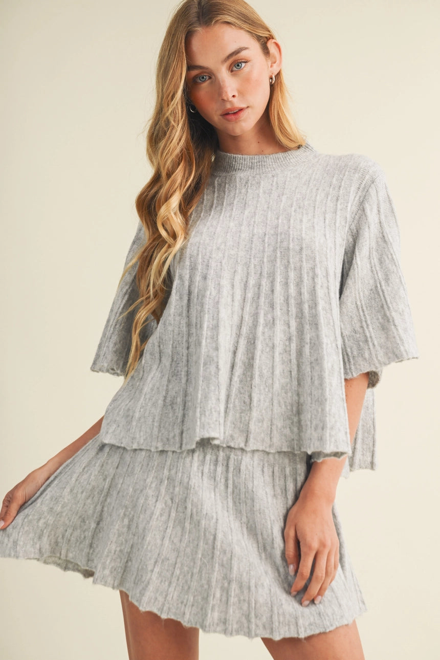 MS Ice Grey Bell Sleeve Sweater Top
