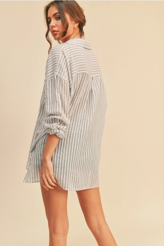 Miou Muse Grey Striped Button Down Shirt