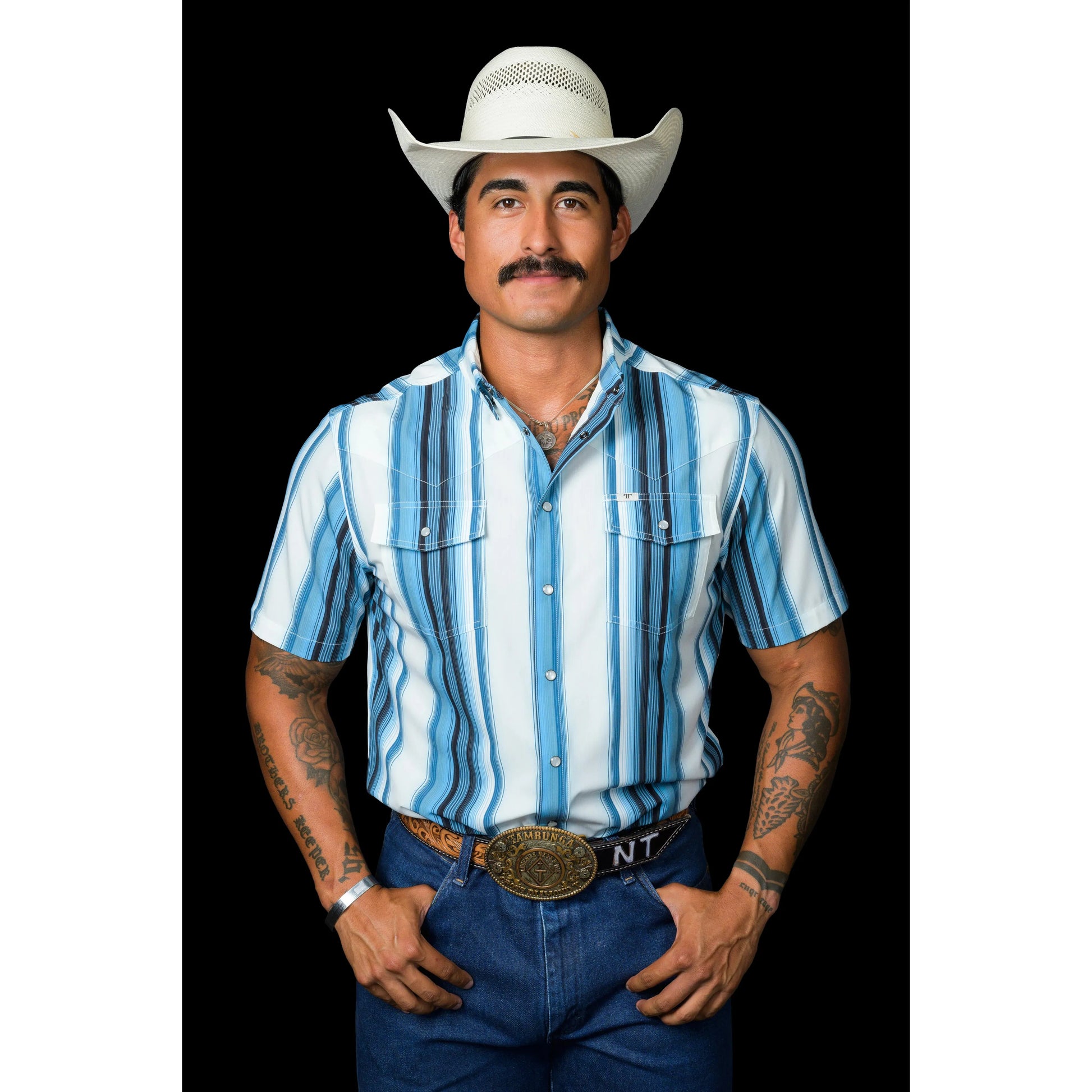 Ferrell Harrison Short Sleeve Snap Blue - Petticoat Junction