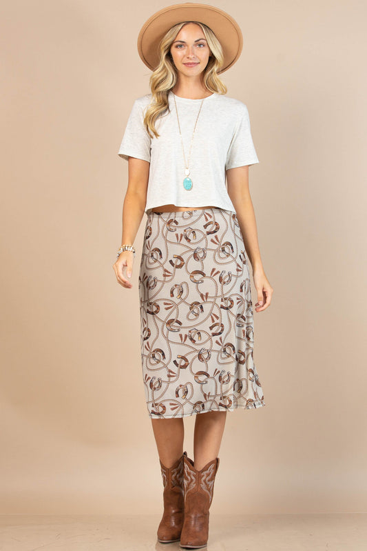Avery Khaki Horseshoe Print Skirt