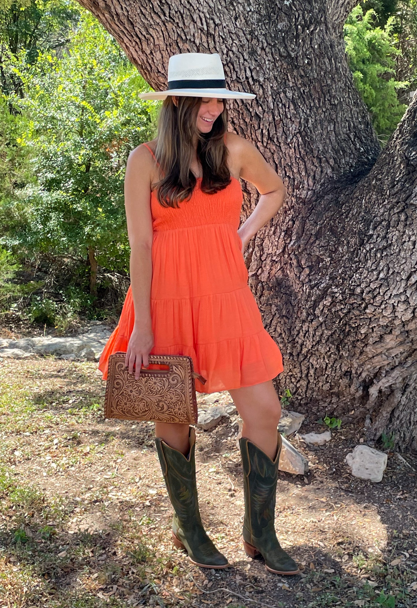 Mittoshop Smocked Bodice Dress Orange