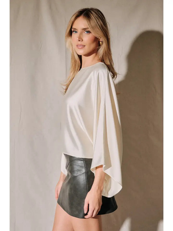 SE Ivory Satin Boat Neck Top
