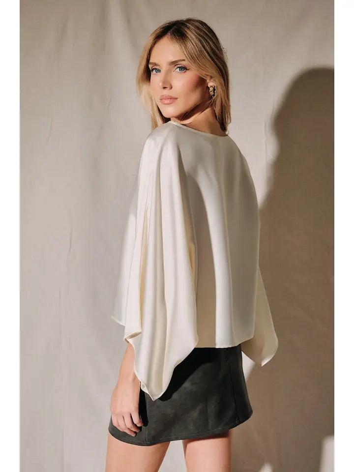 SE Ivory Satin Boat Neck Top