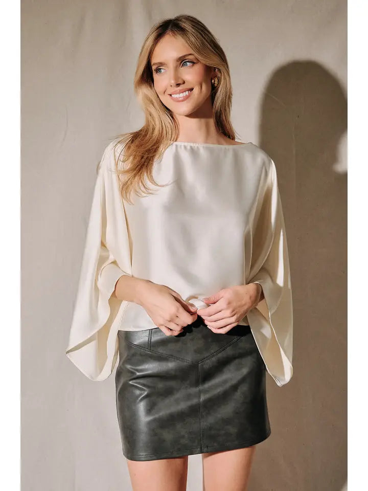 SE Ivory Satin Boat Neck Top