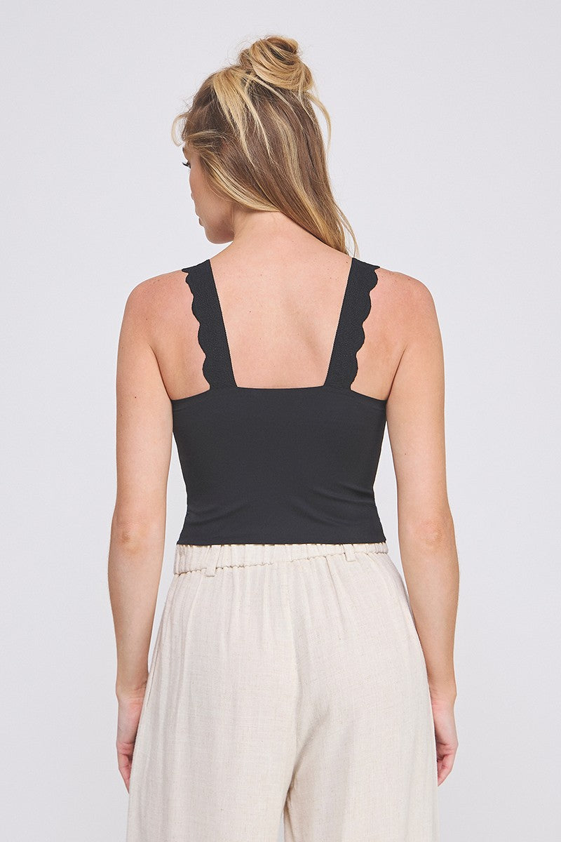 AR Black Lovely Scallop Lace Bralette Tank