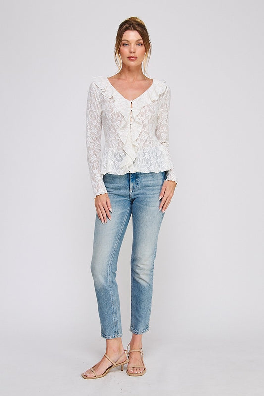 AR Off White Jacquard Knit Lace Top