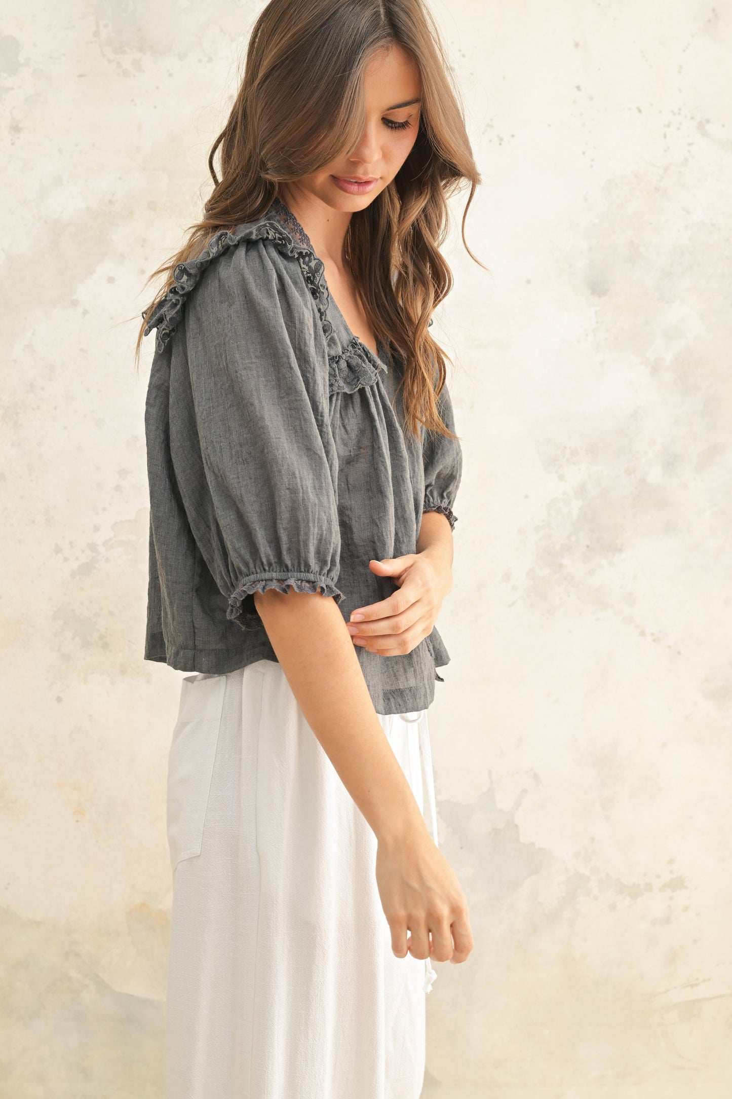 Miou Muse Charcoal Lace Blouse