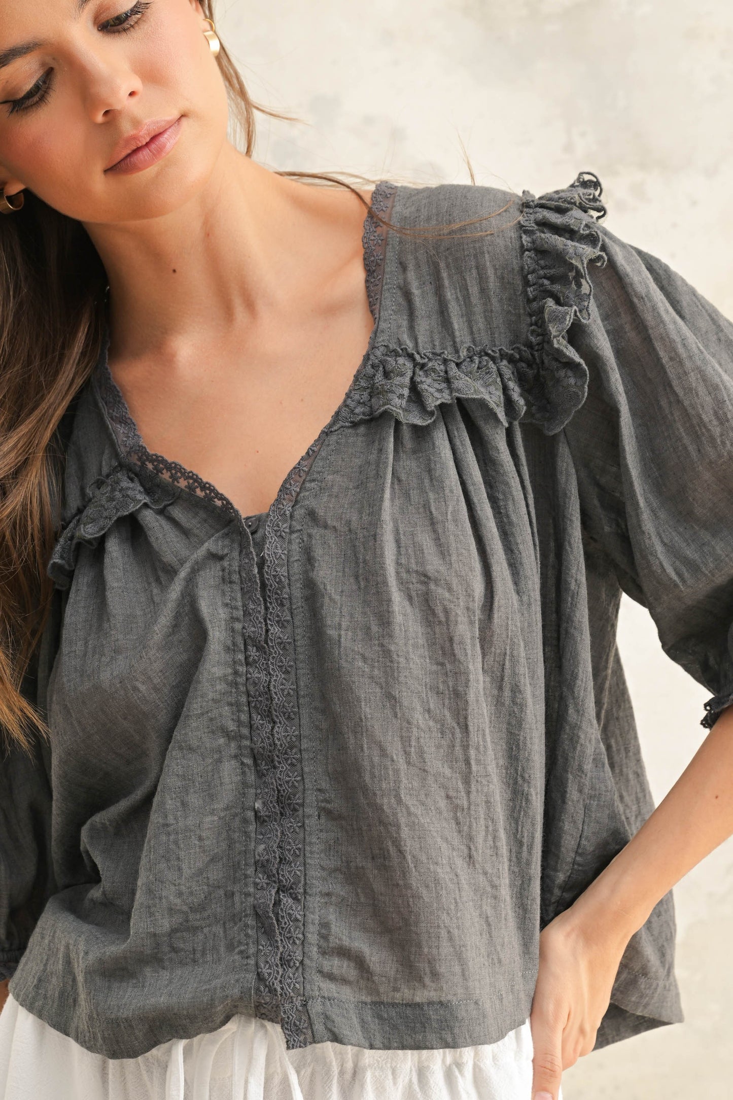 Miou Muse Charcoal Lace Blouse