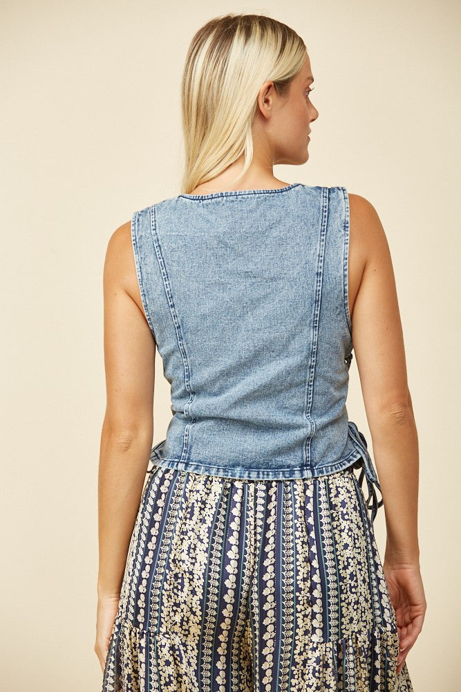 WL Denim Vest With Lace Sides