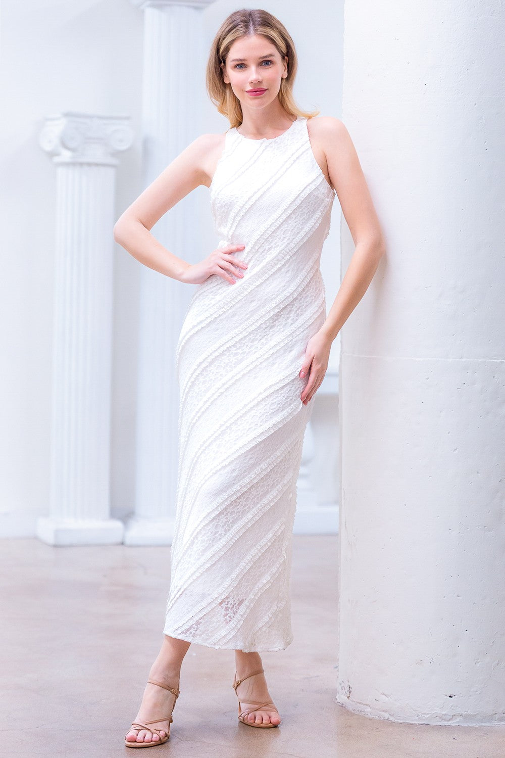 Taelynn White Lace Fitted Dress