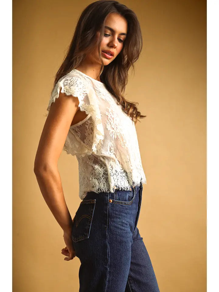 Miou Muse Lace Scalloped Top