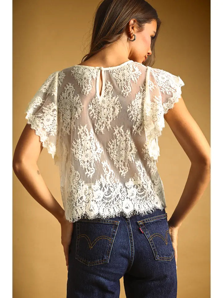 Miou Muse Lace Scalloped Top