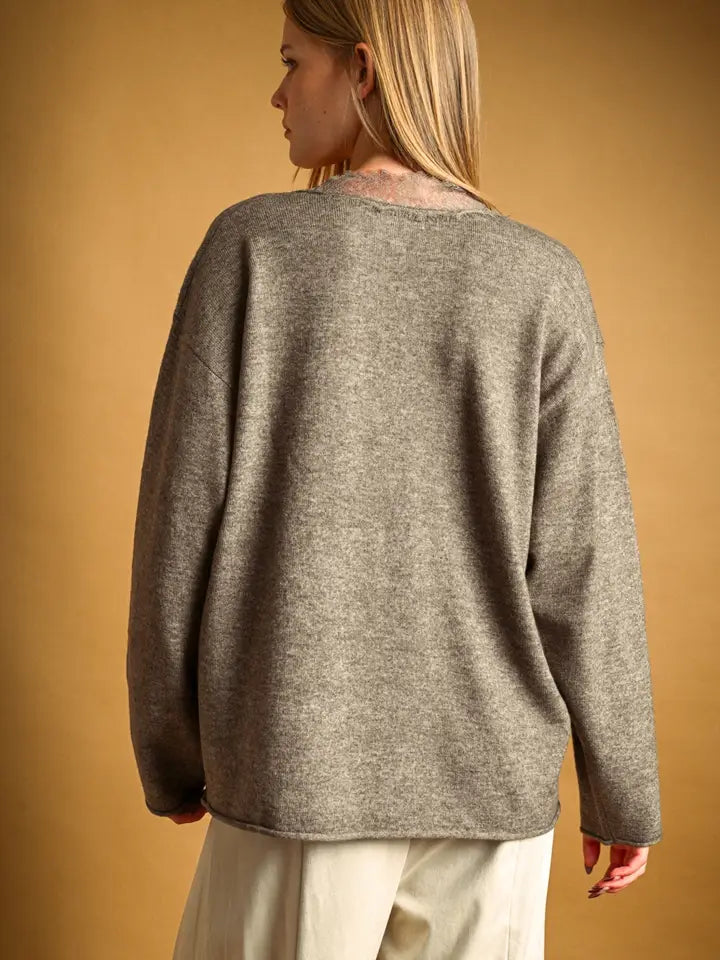 Miou Muse Mocha Lace Knit Top