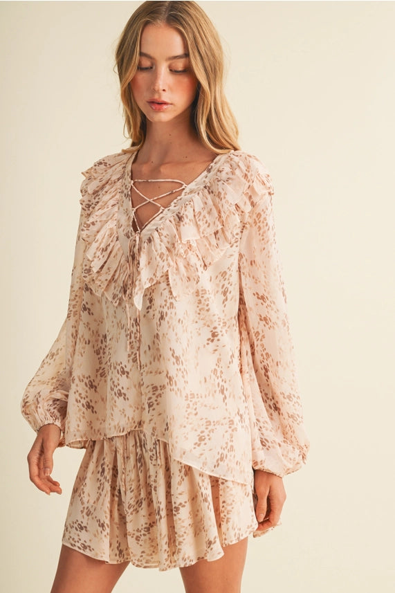 Mustard Seed Lattice Front Tie Blouse