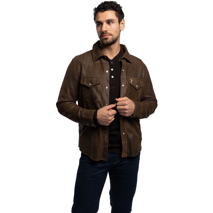 Tony Lama Leather Shacket Distressed Brown