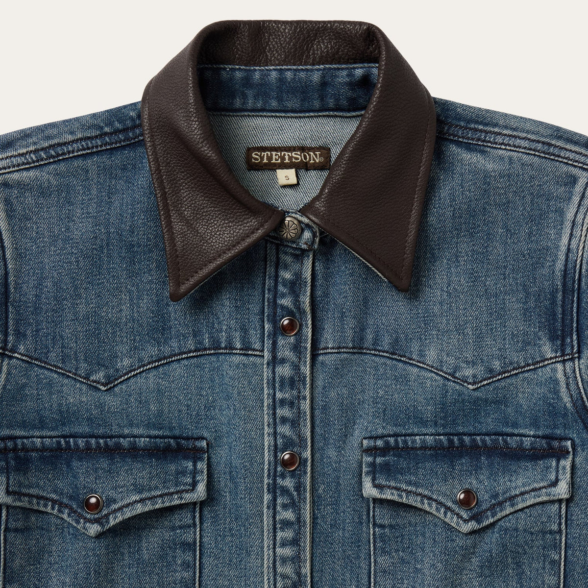 Stetson Denim Shirt W/Leather Collar
