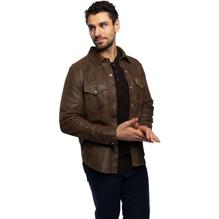 Tony Lama Leather Shacket Distressed Brown