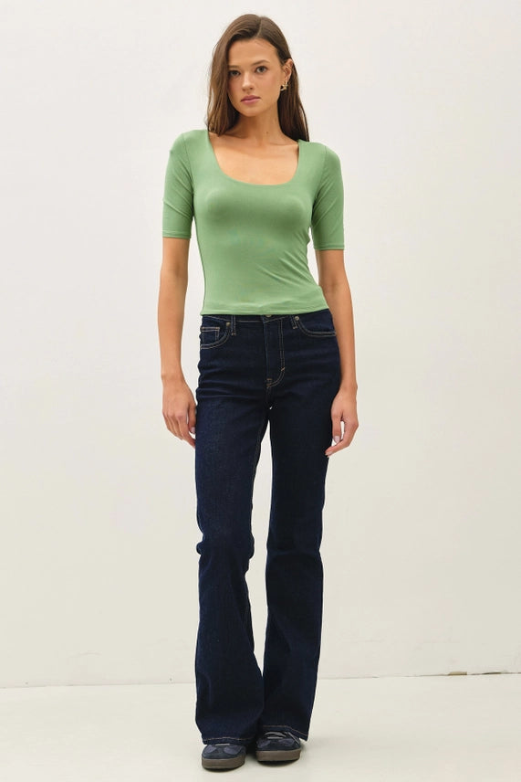 Be Cool Leek Stretchy Cropped Jersy Top