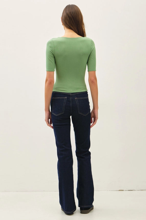 Be Cool Leek Stretchy Cropped Jersy Top