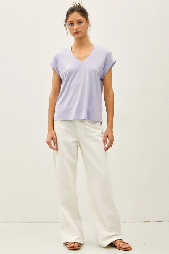 Be Cool Lilac Ultra Soft V-neck Cap Sleeve Top