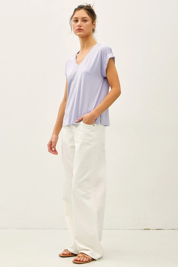 Be Cool Lilac Ultra Soft V-neck Cap Sleeve Top