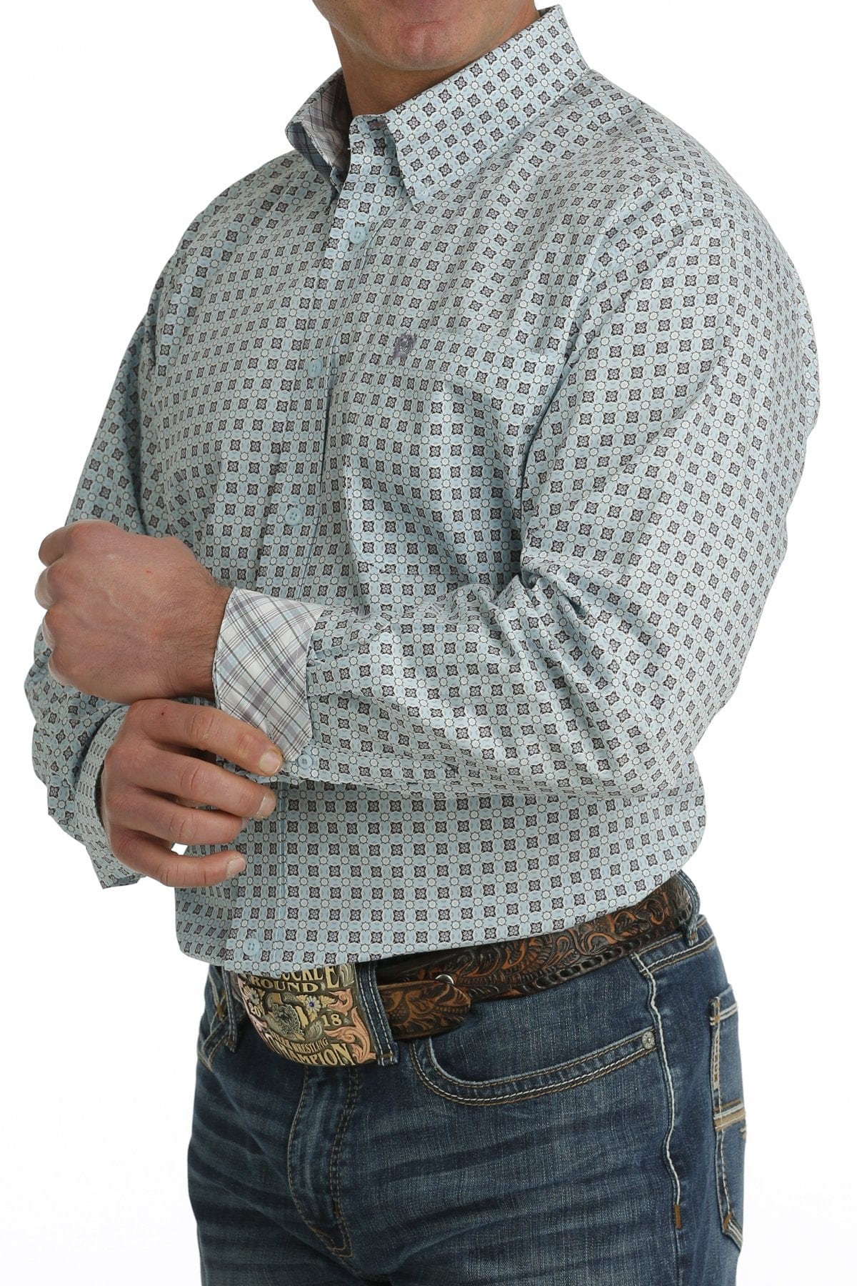 Cinch Men's Light Blue Geo Print Shirt