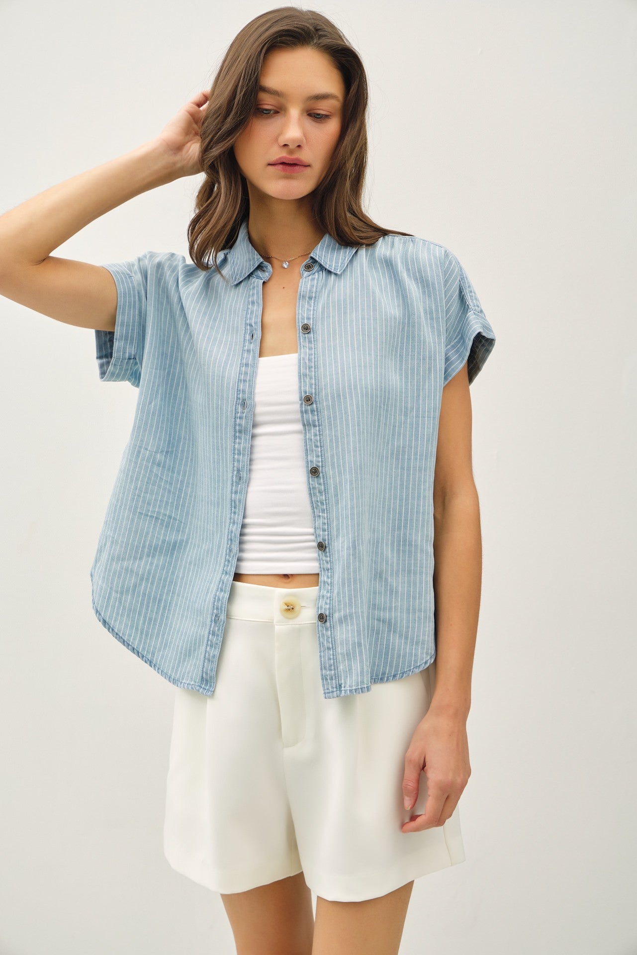 Be Cool Lt Denim Stripe Top