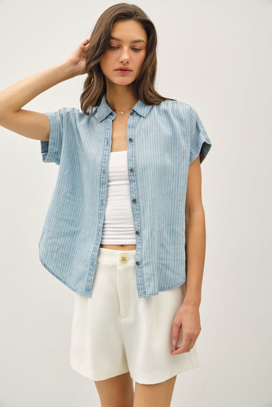 Be Cool Lt Denim Stripe Top
