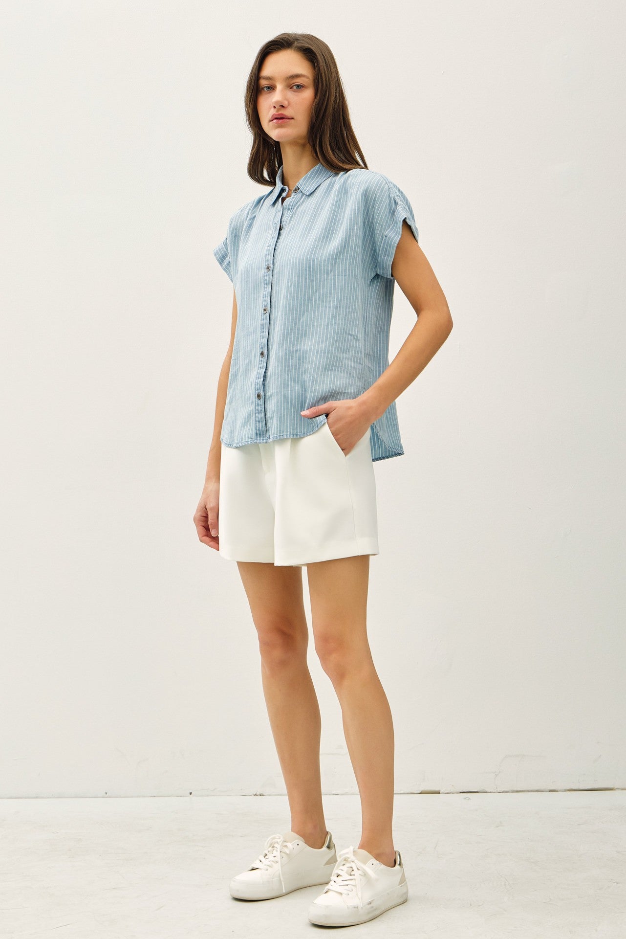 Be Cool Lt Denim Stripe Top