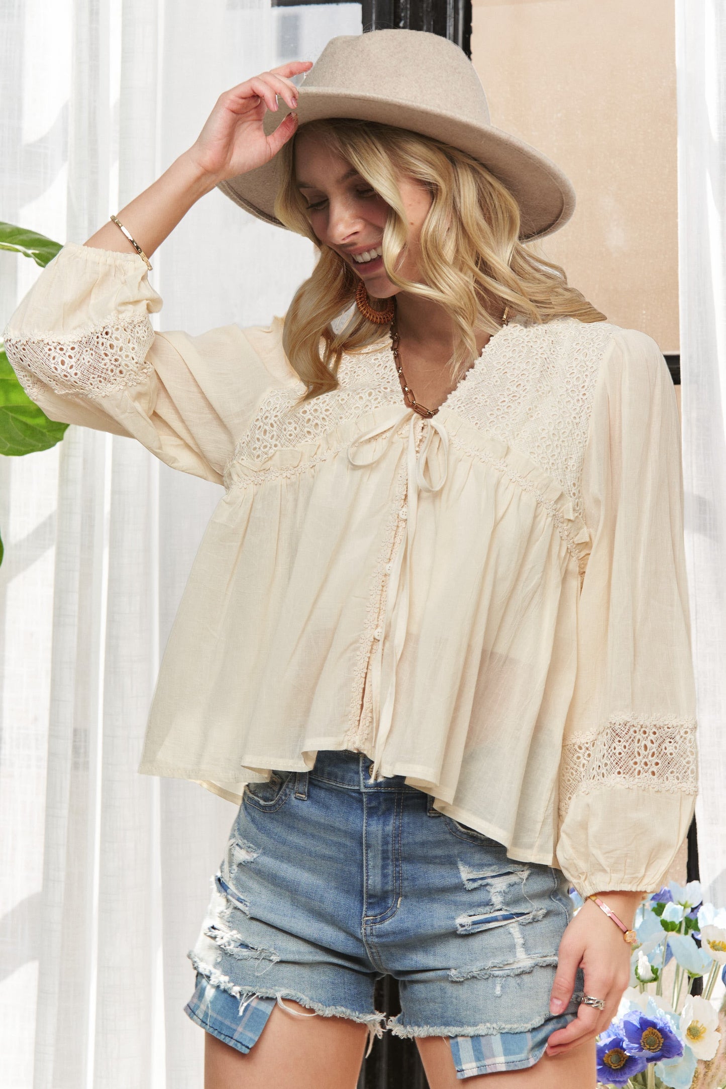 ML Puff Sleeve Peasant Top