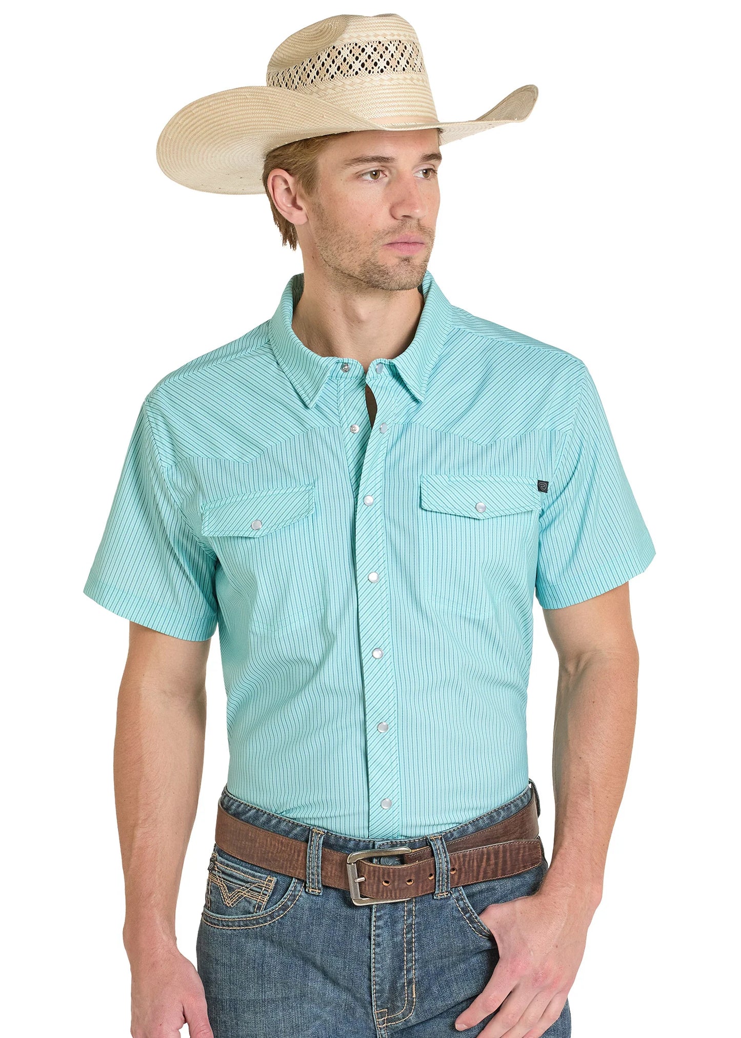 R&R Tek Western Turquoise Stripe SS Shirt