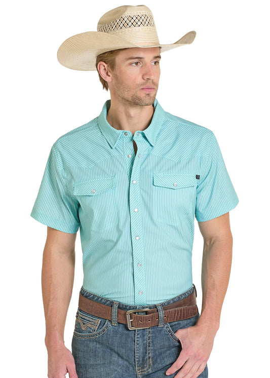 R&R Tek Western Turquoise Strip SS Shirt