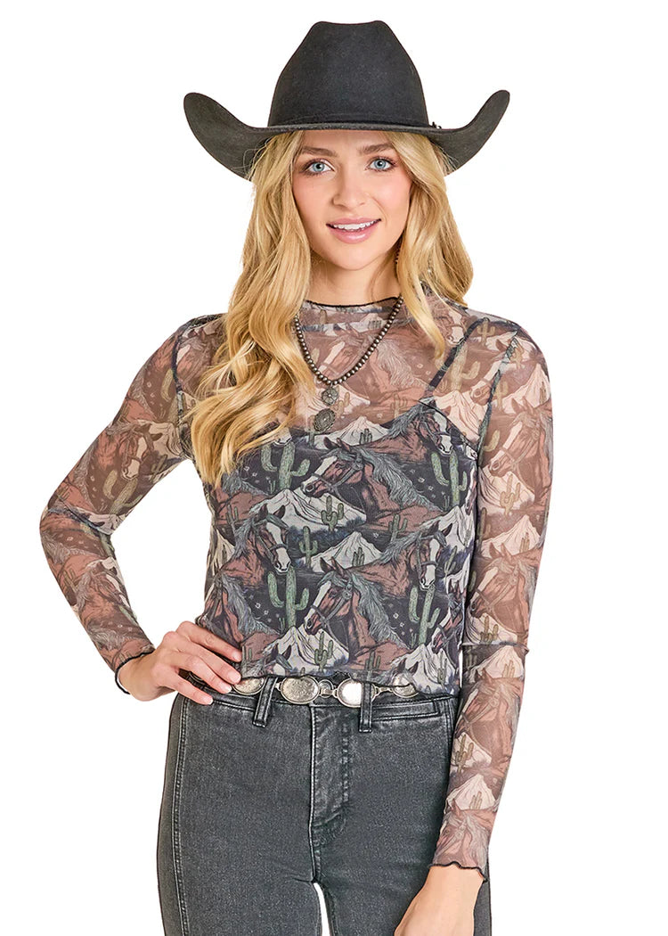 Rock&Roll Camo Mesh Top